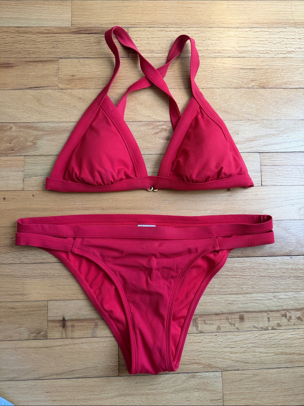 Xhilaration Red Ribbed Triangle Bikini Set